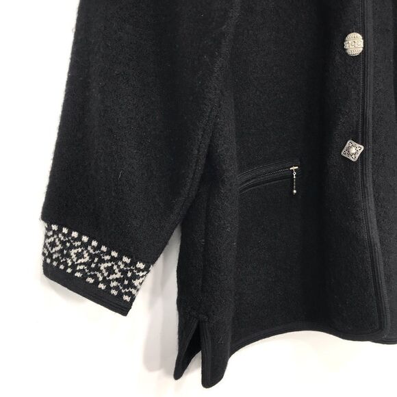 Icelandic Design Black White Nordic Design 100% Wool Sweater Coat - Picture 8 of 16